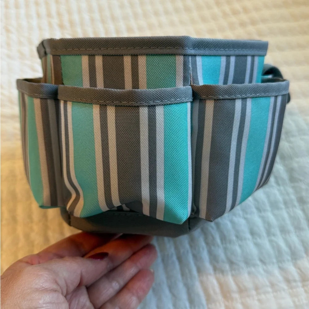 Striped Gray and Teal Organizer Bag